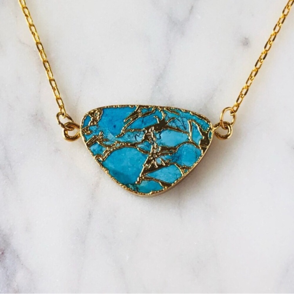 18K Gold Plated Floating Turquoise Pendant Bohemian Necklace
